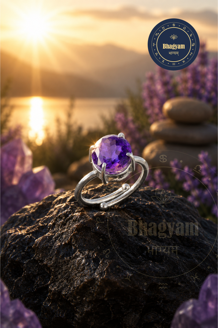 Amethyst Silver Plated Adjustable Ring