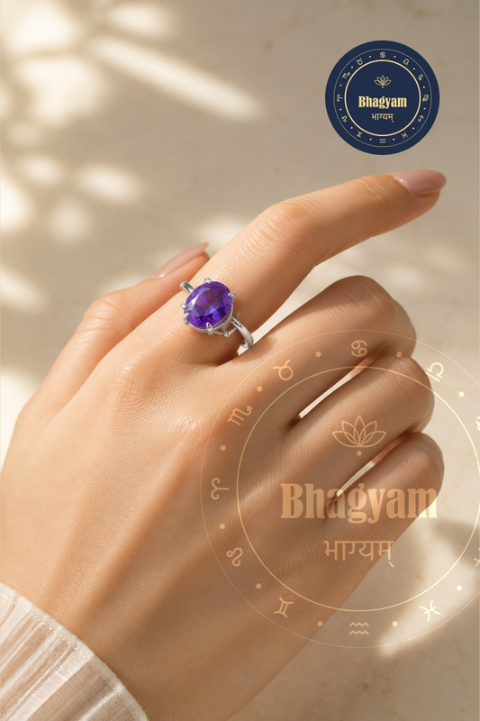 Amethyst Silver Plated Adjustable Ring
