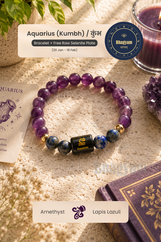 Aquarius (Kumbh Rashi) Stone Bracelet with FREE Raw Selenite Plate