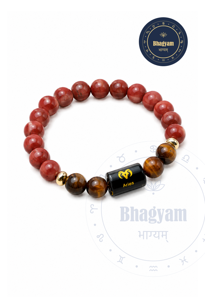 Aries (Mesh Rashi) Stone Bracelet with FREE Raw Selenite Plate