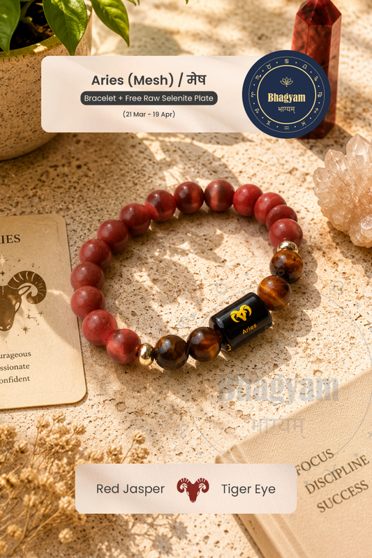 Aries (Mesh Rashi) Stone Bracelet with FREE Raw Selenite Plate