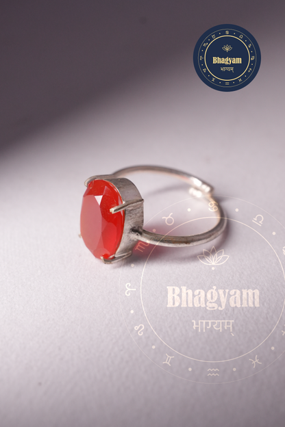Red Carnelian Silver Plated Adjustable Ring
