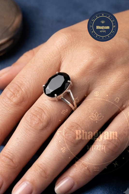 Black Tourmaline Silver Plated Adjustable Ring