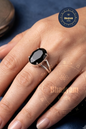 Black Tourmaline Silver Plated Adjustable Ring