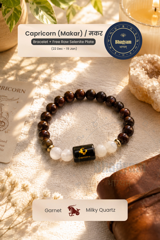 Capricorn (Makar Rashi) Stone Bracelet with FREE Raw Selenite plate