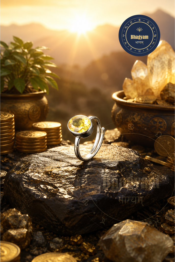 Citrine Silver Plated Adjustable Ring