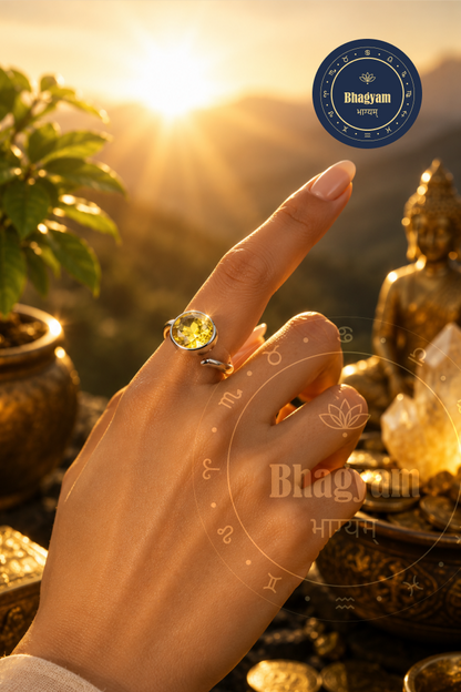 Citrine Silver Plated Adjustable Ring