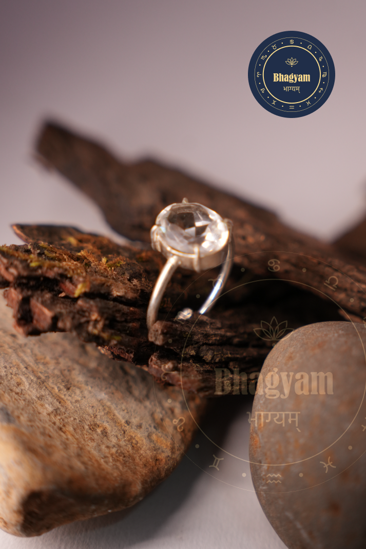 Clear Quartz Silver Plated Adjustable Ring