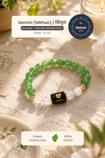 Gemini (Mithun Rashi) Stone Bracelet with FREE Raw Selenite Plate