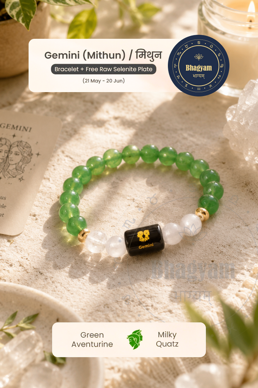 Gemini (Mithun Rashi) Stone Bracelet with FREE Raw Selenite Plate