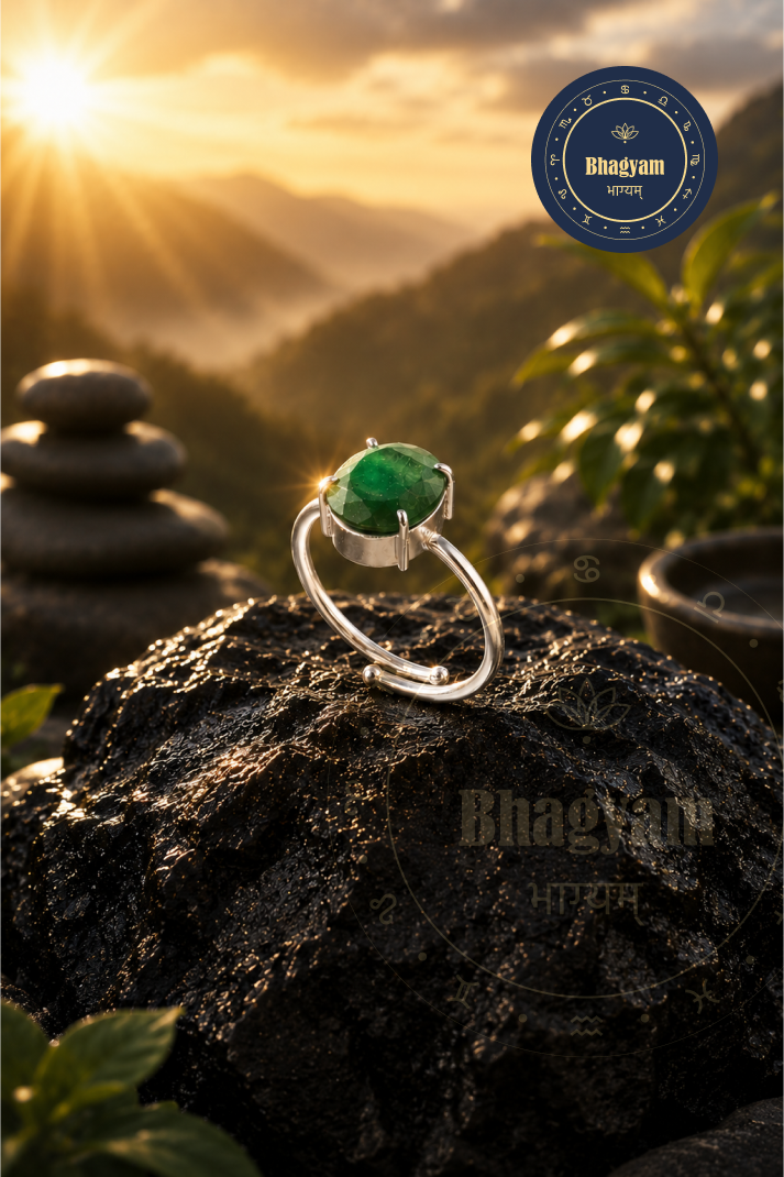 Green Jade Silver Plated Adjustable Ring