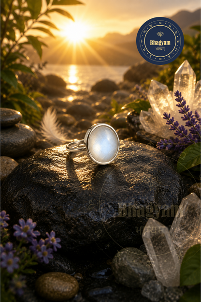 Moonstone Silver Plated Adjustable Ring