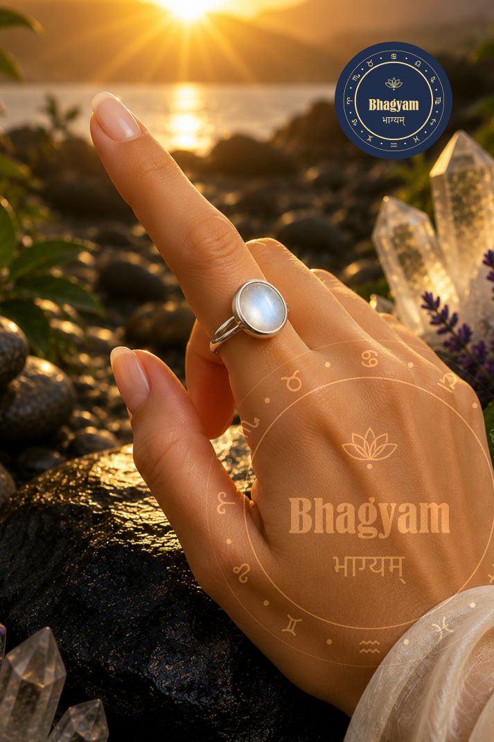Moonstone Silver Plated Adjustable Ring