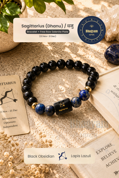Sagittarius (Dhanu Rashi) Stone Bracelet with FREE Raw Selenite Plate