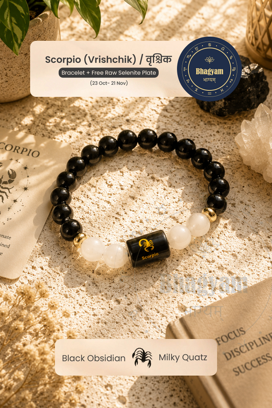 Scorpio (Vrishchik Rashi) Stone Bracelet with FREE Raw Selenite Plate