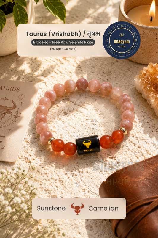 Taurus (Vrishabh Rashi) Stone Bracelet with FREE Raw Selenite Plate