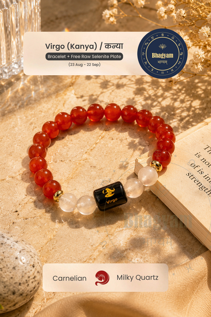 Virgo (Kanya Rashi) Stone Bracelet with FREE Raw Selenite Plate