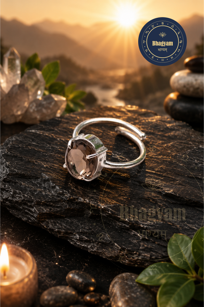 Smokey Quartz Silver Plated Adjustable Ring