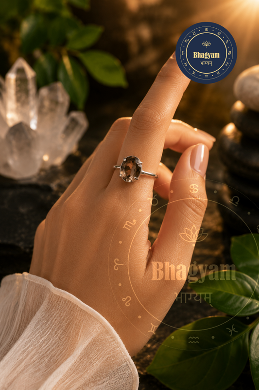 Smokey Quartz Silver Plated Adjustable Ring